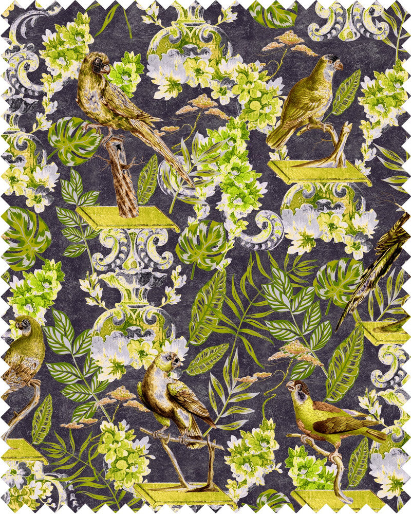 La Voliere Velvet by Mind the Gap Designer Fabric THE TRANSYLVANIAN MANOR 100% Cotton velvet Made in United Kingdom W 44cm x L 44cm / W 17.3in x L 17.3in 51.96in - Swanky Fabrics -