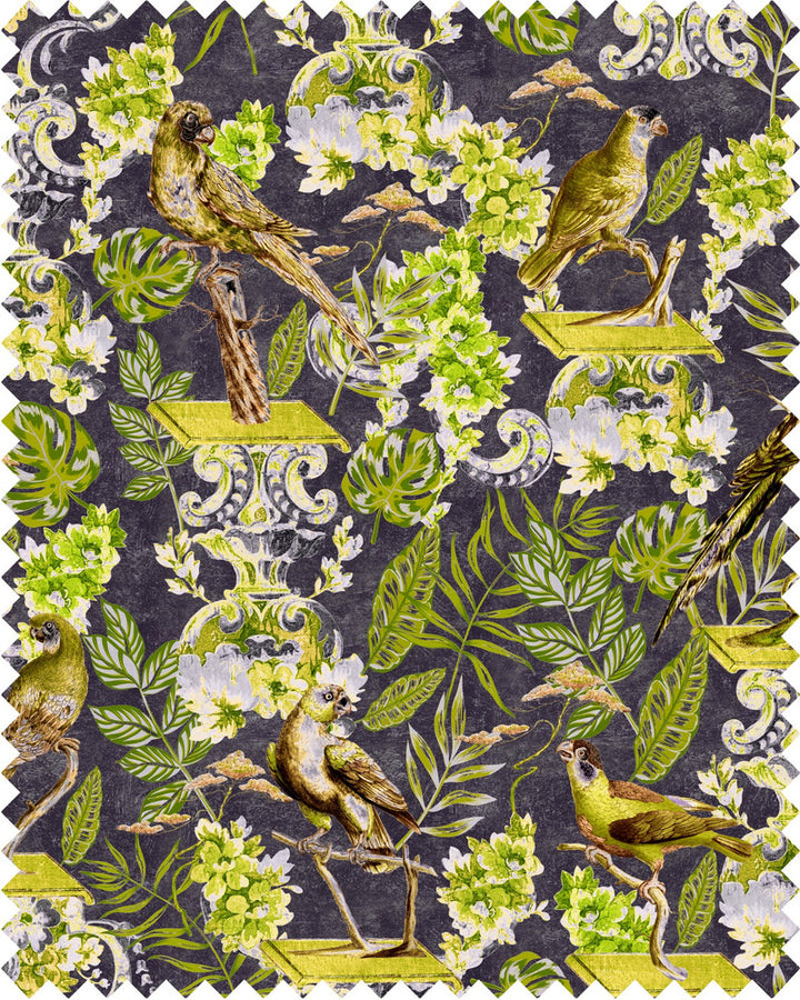 La Voliere Velvet by Mind the Gap Designer Fabric THE TRANSYLVANIAN MANOR 100% Cotton velvet Made in United Kingdom W 44cm x L 44cm / W 17.3in x L 17.3in 51.96in - Swanky Fabrics -