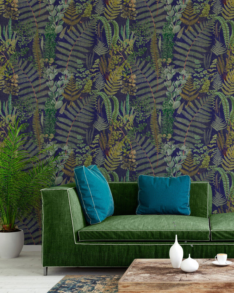 Green Sanctuary Anthracite Wallpaper by Mind the Gap Designer Wallpaper THE WALLPAPER COLLECTABLES Textured Matte Made in Europe Paste the wall 3 rolls x 20.5 x 3.25 yards - Swanky Fabrics -