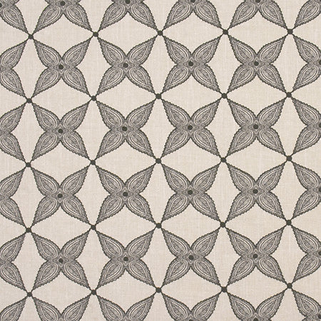 When Stars Align Coal by Carole Designer Fabric Artisan Base: 70% Cotton, 25% Poly, 5% Linen. Embr: 60% Cotton, 21% Poly, 15% Rayon, 4% Linen INDIA N/A 4 1/2" V, 4 1/2" H 54" - Swanky Fabrics -