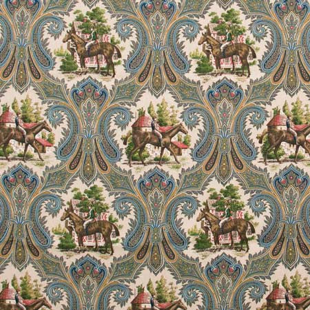 Horseman Royal by Carole Designer Fabric Red Sea 100% Cotton -SSR Finished In USA 18" V, 13 1/2" H 54" - Swanky Fabrics -
