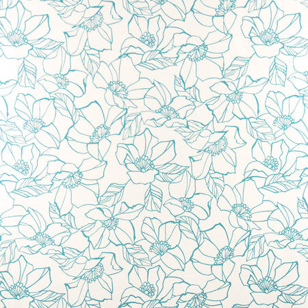 Flower Stencil Aqua by Carole Designer Fabric Muse 100% Cotton Spain 50,000 Wyzenbeek Double Rubs </p><p>Repeat: 27" V, 13 1/2" H 54" - Swanky Fabrics -