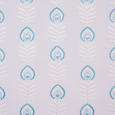 Peacock Feather Teal by Carole Designer Fabric Spearmint 60% Polyester, 30% Viscose, 10% Cotton China N/A 11 3/4" V, 10 1/2" H 52" - Swanky Fabrics -