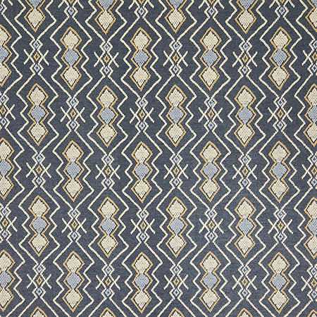 Fresh Form Indigo by Carole Designer Fabric Hidden Treasure Base: 84% Cotton, 16% Polyester Embr: 100% Cotton India 12 1/2" V, 3 3/4" H HD 54" - Swanky Fabrics -