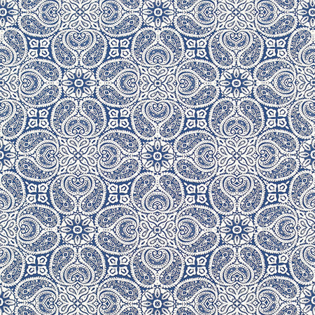 Paisley Connections Navy by Carole Designer Fabric Bluebell 100% Cotton-Soil Repellent Pakistan 12 1/2" V, 13 1/2" H HD 56.5" - Swanky Fabrics -