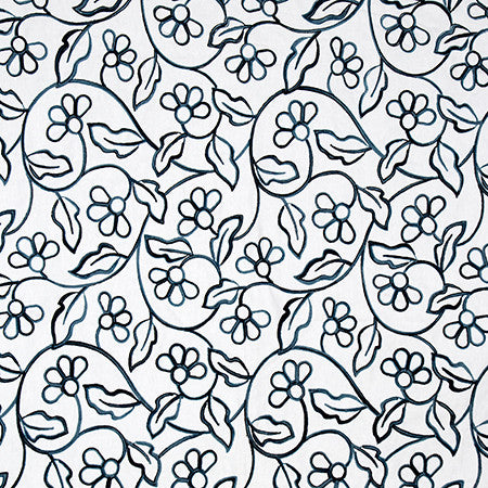 Ainsley Way Navy by Carole Designer Fabric English Garden Base: 100% Cotton Embr: 100% Acrylic 2,000 Martindale Circular Rubs 15" V, 13 1/4" H 53*" - Swanky Fabrics -