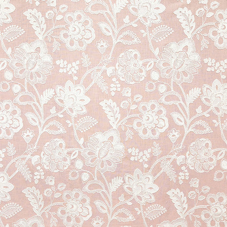 Made With Heart Blush by Carole Designer Fabric Sunset Serenade Base: 100% Cotton Embr: 62% Cotton, 38% Viscose India 30 1/2" V, 12 3/4" H HD 52 1/4"" - Swanky Fabrics -