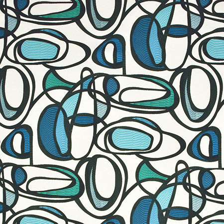 Great Conversation Cabana Blue by Carole Designer Fabric Prisma 100% Cotton INDIA 26 3/4" V, 27 1/2" H HD 56.75" - Swanky Fabrics -