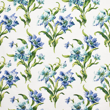 Vibrant Stems Cobalt by Carole Designer Fabric Wellington 100% Cotton SPAIN 30,000 Wyzenbeek Double Rubs 13 1/2" V, 13 1/2" H 54" - Swanky Fabrics -