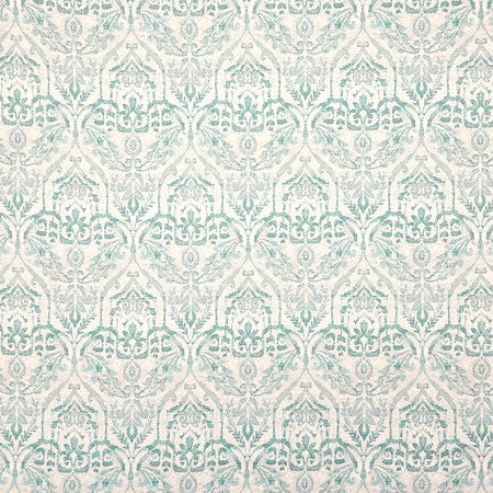 In The Mirror Aqua by Carole Designer Fabric Misty Glen 36% Polyester, 26% Cotton, 22% Viscose, 16% Linen China 18" V, 4 1/2" H HD 56 1/4"" - Swanky Fabrics -