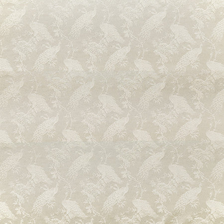 Roaming Peacock Vanilla by Carole Designer Fabric Manchester Base: 44% Polyester, 34% Rayon, 22% Cotton Embr: 100% Polyester India 13 1/2" V, 7" H HD 55 1/4"" - Swanky Fabrics -