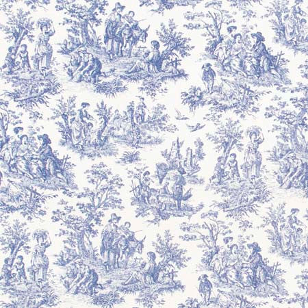 Country Toile Indigo by Carole Designer Fabric Red Sea 100% Cotton Printed & Finished In USA 51,000 Wyzenbeek Double Rubs Horizontal: 13 1/2" D and Vertical: 13 1/2" V 54" - Swanky Fabrics -