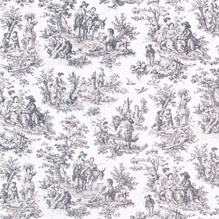 Country Toile Noir by Carole Designer Fabric Ash Oak 100% Cotton Printed & Finished In USA 13 1/2" V, 13 1/2" H HD 54" - Swanky Fabrics -