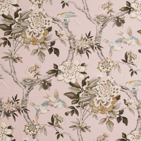 Bird Sanctuary Blush by Carole Designer Fabric Pink Jade 100% Cotton- SSR Peru 25 1/4" V, 13 1/2" H HD 54" - Swanky Fabrics -