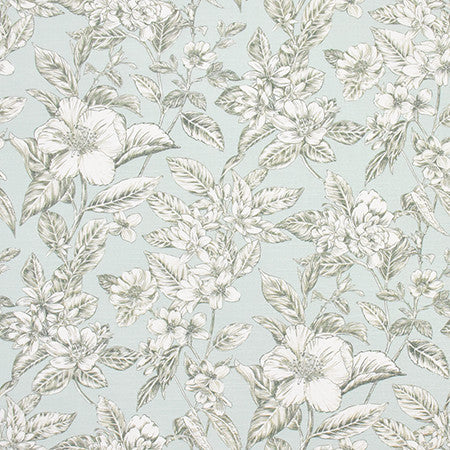 Island Blooms Seamist by Carole Designer Fabric Wellington 100% Cotton SPAIN 30,000 Wyzenbeek Double Rubs 27" V, 13 1/2" H HD 54" - Swanky Fabrics -