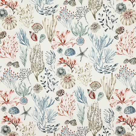 On The Coast Coral by Carole Designer Fabric Dawn & Dusk 100% Cotton Spain 30,000 WYZENBEEK DOUBLE RUBS 27" V, 13 1/2" H HD 54" - Swanky Fabrics -