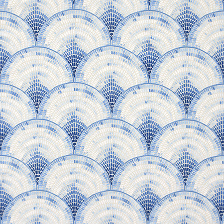 Mosaic Fan Bluebell by Carole Designer Fabric Bluebell 100% Cotton-Soil Repellent Pakistan 50,000 Wyzenbeek Double Rubs 9" V, 9" H HD 56.5" - Swanky Fabrics -