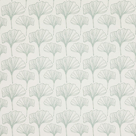 Ginkgo Sketches Mist by Carole Designer Fabric Dewdrop 100% Cotton Spain 4 1/2" V, 4 1/2" H 54" - Swanky Fabrics -