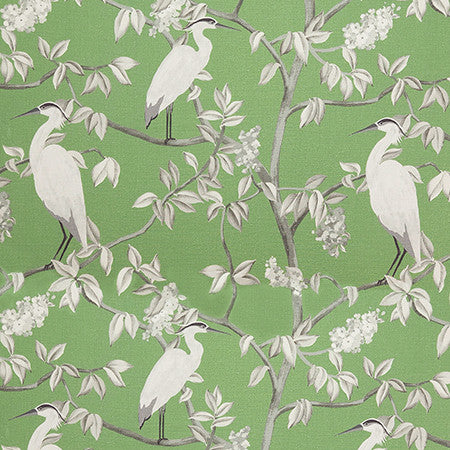 Spot A Heron Kiwi by Carole Designer Fabric Evergreen 100% Cotton India 33,000 WYZENBEEK DOUBLE RUBS 24 5/8" V, 27 1/4" H 55" - Swanky Fabrics -