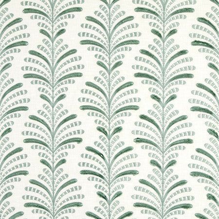 Stark Celadon by Carole Designer Fabric Serene Green Base: 52% Cotton, 48% Polyester Embr: 100% Polyester 51,000 Wyzenbeek Double Rubs 6 1/2" V, 10 1/2" H 52" - Swanky Fabrics -