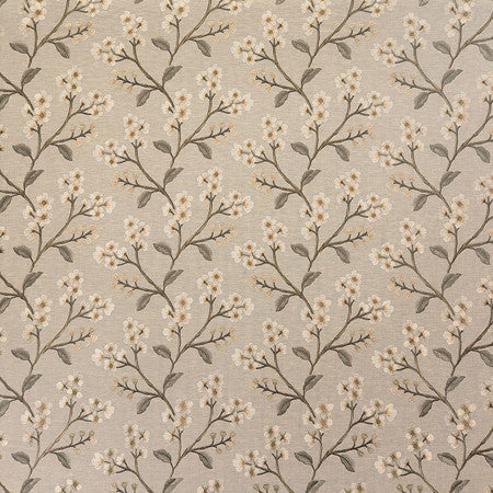 Flowering Trees Fawn by Carole Designer Fabric Neutral Ground Base: 71% Polyester, 29% Cotton Embr: 100% Polyester India 9 1/4" V, 12 3/4" H 52 1/2"" - Swanky Fabrics -