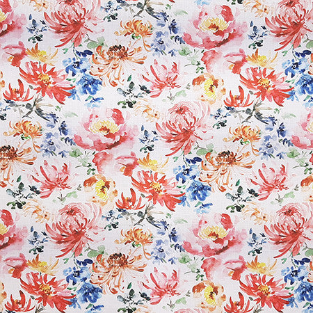 Flower Party Geranium by Carole Designer Fabric Dawn & Dusk 100% Cotton India 10,000 WYZENBEEK DOUBLE RUBS 27" V, 13 1/2" H HD 54" - Swanky Fabrics -