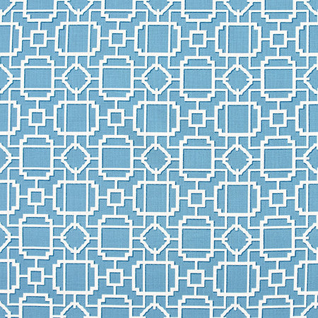 So Many Chances Azure by Carole Designer Fabric Bluebell 100% Cotton-Soil Repellent China 6 5/8" V, 6 7/8" H 58.5" - Swanky Fabrics -