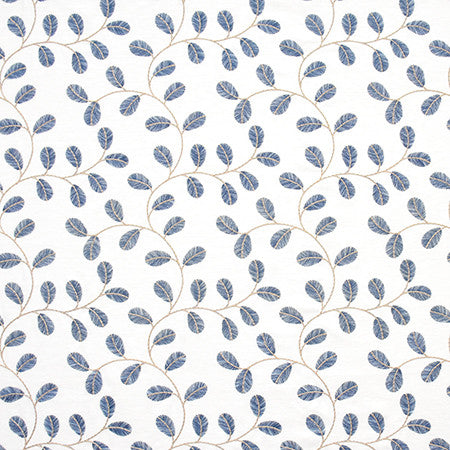 To Be Free Lapis by Carole Designer Fabric Wallflower Base:71% Polyester, 29% Cotton. Embr:100% Viscose INDIA 51,000 Wyzenbeek Double Rubs 9 1/2" V, 10 3/8" H 52" - Swanky Fabrics -