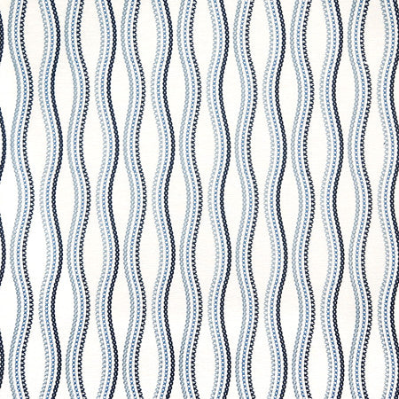 Cross The Line Atlantic by Carole Designer Fabric Blue Crush Base: 72% Polyester, 28% Cotton Embr: 100% Viscose India 9 1/2" V, 4 3/4" H 52"" - Swanky Fabrics -