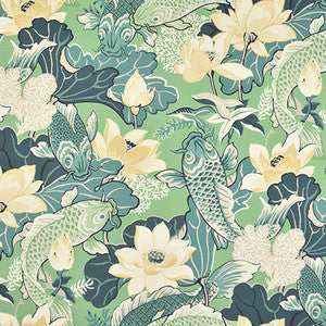 Playing Koi Eucalyptus by Carole Designer Fabric