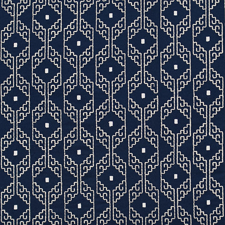 Our Corner Navy by Carole Designer Fabric Bluebell 75% Cotton, 25% Spun Polyester India 5" V, 5 3/4" H 52" - Swanky Fabrics -