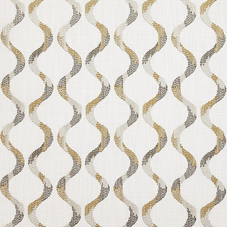 Patched In Goldenrod by Carole Designer Fabric Evergreen Base: 100% Polyester. Embr: 100% Polyester India 30,000 WYZENBEEK DOUBLE RUBS 9 1/2" V, 5 1/4" H 53" - Swanky Fabrics -