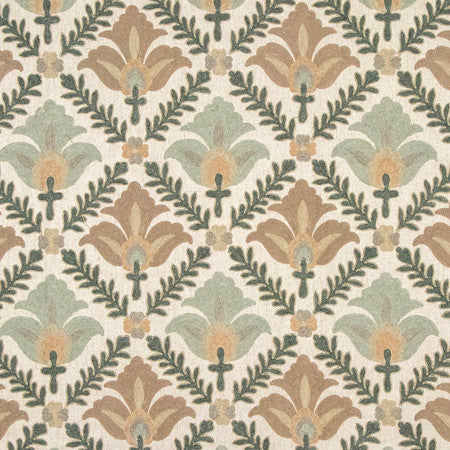 Something Bigger Celadon by Carole Designer Fabric Serene Green Base: 66% Polyester, 23% Linen, 11% Cotton Embr: 60% Polyester, 25% Cotton, 15% Linen 51,000 Wyzenbeek Double Rubs 9" V, 9 1/4" H 54" - Swanky Fabrics -