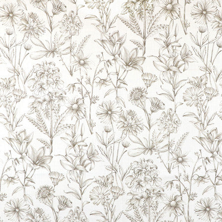 Garden Stencil Linen by Carole Designer Fabric Neutral Ground 100% Cotton Spain 27" V, 13 1/2" H HD 54"" - Swanky Fabrics -