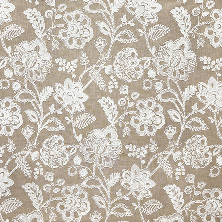 Made With Heart Taupe by Carole Designer Fabric Neutral Ground Base: 100% Cotton Embr: 62% Cotton, 38% Viscose India 30 1/2" V, 12 3/4" H HD 52 1/4"" - Swanky Fabrics -