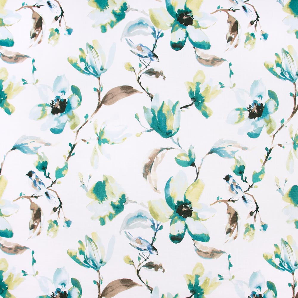 Perching Bird Mist by Carole Designer Fabric Vibrance 100% Cotton Spain Passes 30,000 Double Rubs Wyzenbeek Horizontal: 27 and Vertical: 27 54 - Swanky Fabrics -