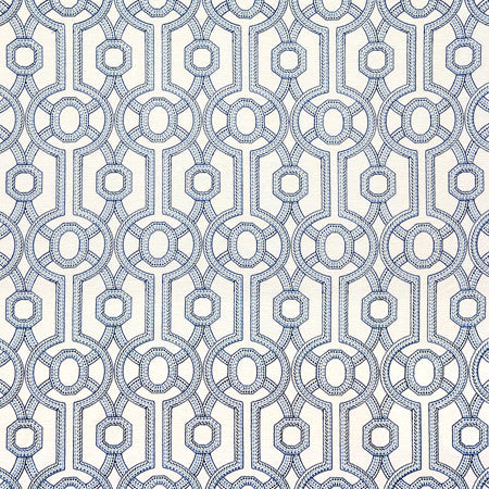 Park Circle Nautic by Carole Designer Fabric Blue Crush Base: 71% Polyester, 29% Cotton Embr: 100% Polyester India 9 1/2" V, 6 1/2" H 52"" - Swanky Fabrics -