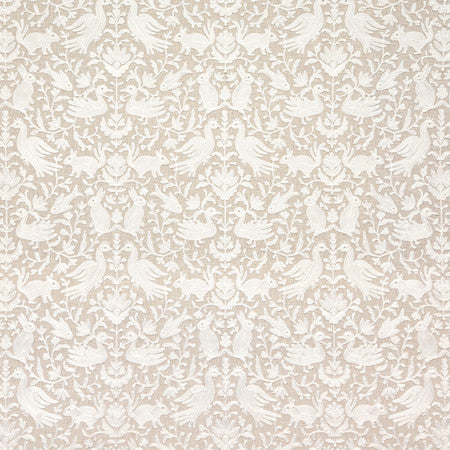 Woodland Animals Natural by Carole Designer Fabric Neutral Ground Base: 52% Cotton, 48% Polyester Embr: 100% Rayon India 19" V, 8 1/2" H HD 51 3/4"" - Swanky Fabrics -