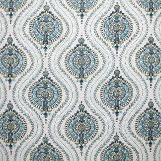 Once Again Teal by Carole Designer Fabric Bold Adventure 55% Linen, 45% Rayon China Passes 40,000 Double Rubs Wyzenbeek 13 1/2" V, 13 1/2" H 55" - Swanky Fabrics -