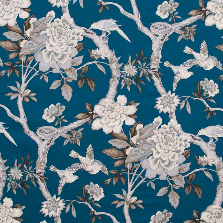 Bird Sanctuary Prussian by Carole Designer Fabric Red Sea 100% Cotton -SSR Peru 25,000 Wyzenbeek Double Rubs Horizontal: 13.5 and Vertical: 25.25 54 - Swanky Fabrics -