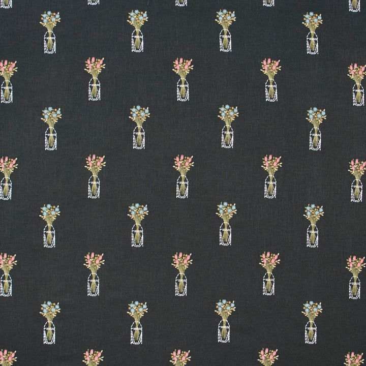 Pot Of Love Noir by Carole Designer Fabric Geranium 75% Viscose, 25% Linen India N/A Horizontal: 85 and Vertical: 9375 51 - Swanky Fabrics -