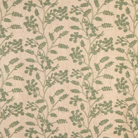 Last Comment Thyme by Carole Designer Fabric Serene Green Base: 70% Viscose, 30% Linen Embr: 100% Viscose 51,000 Wyzenbeek Double Rubs 9 1/4" V, 13 1/4" H 52" - Swanky Fabrics -