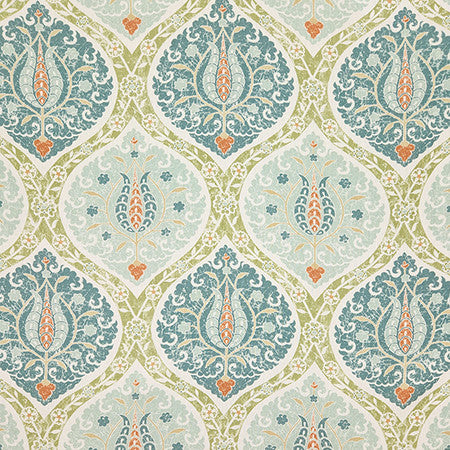 Stateside Lagoon by Carole Designer Fabric Dewdrop 90% Cotton, 10% Linen-SSR Printed In Usa 18" V, 13 1/2" H 54" - Swanky Fabrics -