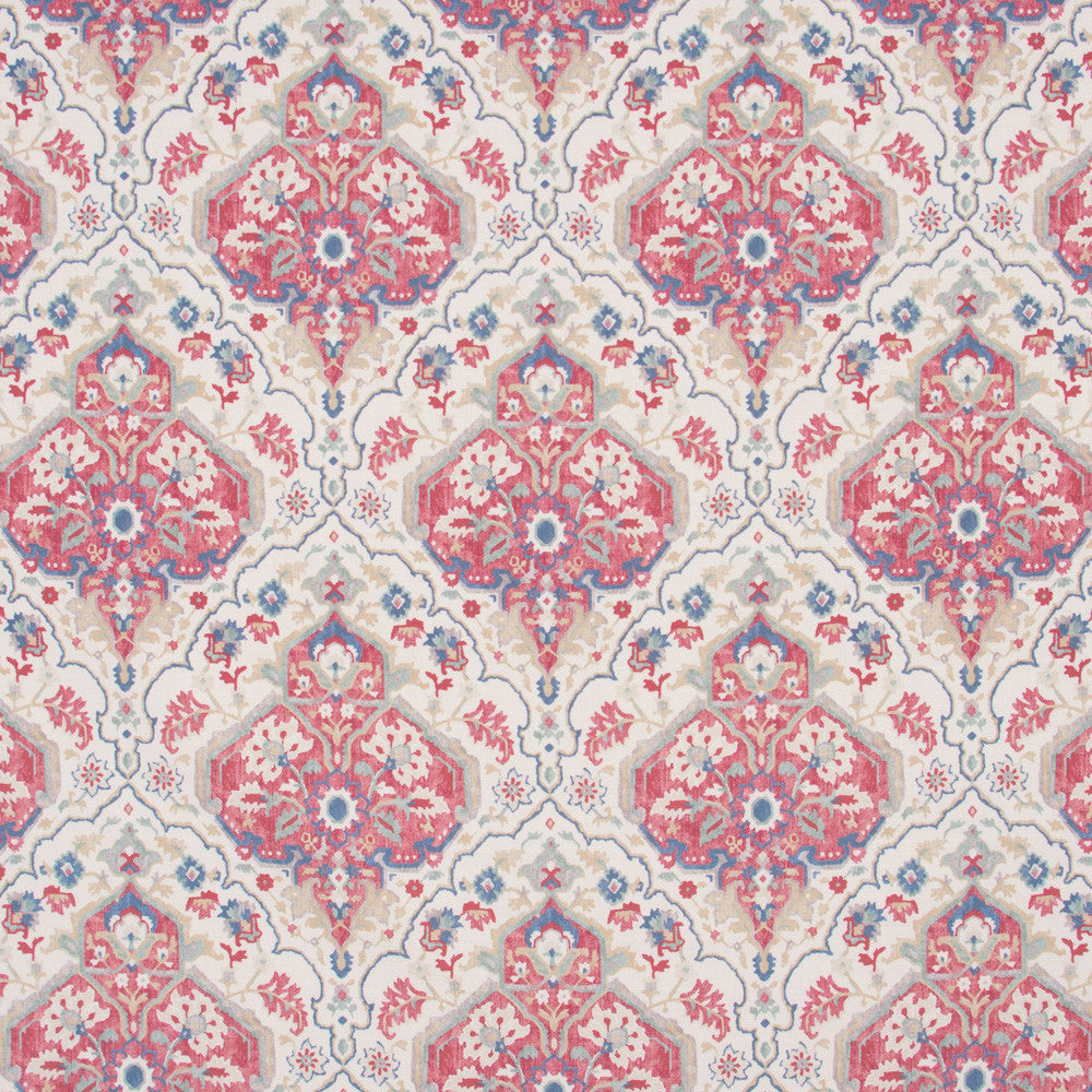 Take Your Place Pimento by Carole Designer Fabric Azalea 100% Polyester India Passes 30,000 Double Rubs Wyzenbeek Horizontal: 6.75 and Vertical: 18 54 - Swanky Fabrics -