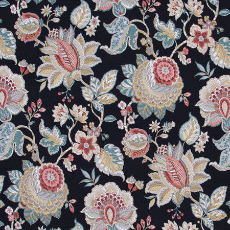 Any Tradition Jet by Carole Designer Fabric Azalea 100% Cotton Spain 27" V, 13 1/2" H HD 54" - Swanky Fabrics -