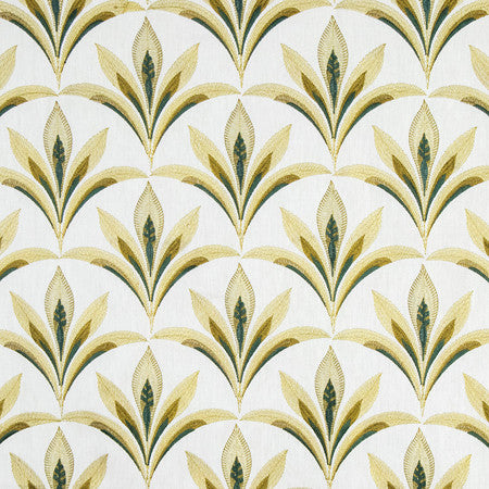 Isle Of Palms Viridian by Carole Designer Fabric Serene Green Base: 60% Cotton, 40% Linen Embr: 63.7% Viscose, 36.3% Polyester N/A 7 5/8" V, 8 1/2" H 52" - Swanky Fabrics -