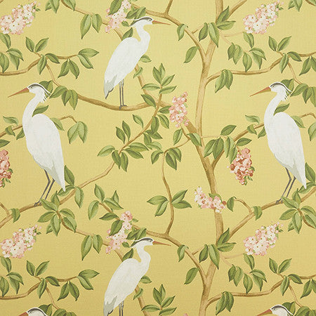 Spot A Heron Daffodil by Carole Designer Fabric Evergreen 100% Cotton India 33,000 WYZENBEEK DOUBLE RUBS 24 5/8" V, 27 1/4" H 55" - Swanky Fabrics -