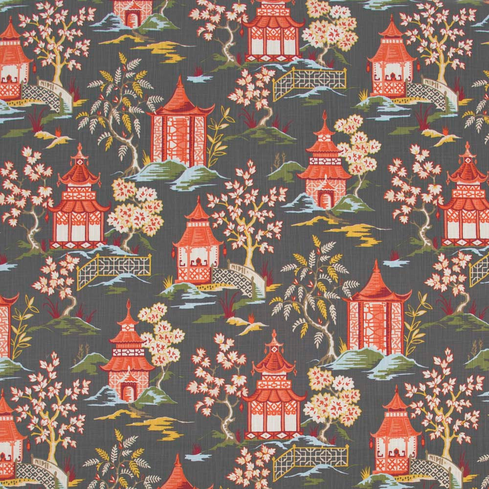 Toji Garden Lacquer by Carole Designer Fabric Red Sea 100% Cotton -SR China 27,000 Wyzenbeek Double Rubs Horizontal: 27.375 and Vertical: 27 58 - Swanky Fabrics -