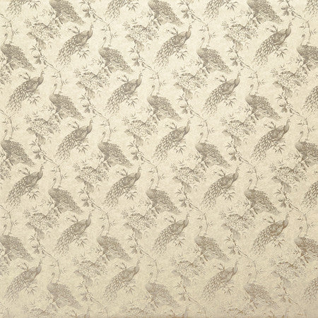 Roaming Peacock Smoke by Carole Designer Fabric Manchester Base: 44% Polyester, 34% Rayon, 22% Cotton Embr: 100% Polyester India 13 1/2" V, 7" H HD 55 1/4"" - Swanky Fabrics -