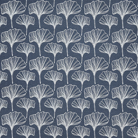 Ginkgo Sketches Indigo by Carole Designer Fabric Dawn & Dusk 100% Cotton Spain 4 1/2" V, 4 1/2" H 54" - Swanky Fabrics -
